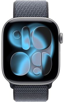 Apple Watch Series 11 42mm, Space Gray Aluminum Case with Sport Loop Anchor Blue