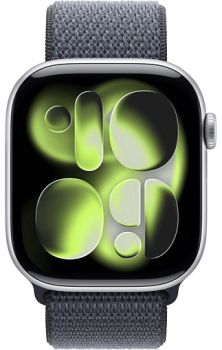 Apple Watch Series 11 42mm, Silver Aluminum Case with Sport Loop Anchor Blue