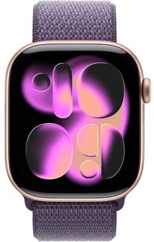 Apple Watch Series 11 42mm, Rose Gold Aluminum Case with Sport Loop Purple Fog