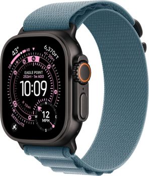 Apple Watch Ultra 3, Black Titanium Case with Light Blue Alpine Loop (S)