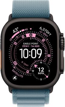 Apple Watch Ultra 3, Black Titanium Case with Light Blue Alpine Loop (S)