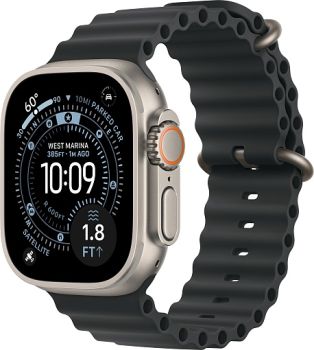 Apple Watch Ultra 3, Natural Titanium Case with Black Ocean Band