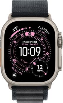 Apple Watch Ultra 3, Natural Titanium Case with Black Alpine Loop (S)