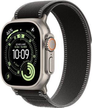 Apple Watch Ultra 3, Natural Titanium Case with Black/Charcoal Trail Loop (M/L)