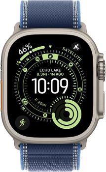 Apple Watch Ultra 3, Natural Titanium Case with Blue/Bright Blue Trail Loop (S/M)