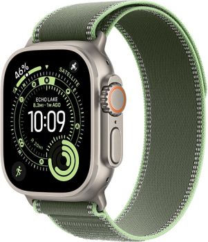 Apple Watch Ultra 3, Natural Titanium Case with Green/Neon Trail Loop (M/L)