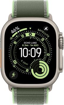 Apple Watch Ultra 3, Natural Titanium Case with Green/Neon Trail Loop (M/L)