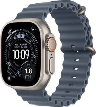 Apple Watch Ultra 3, Natural Titanium Case with Anchor Blue Ocean Band