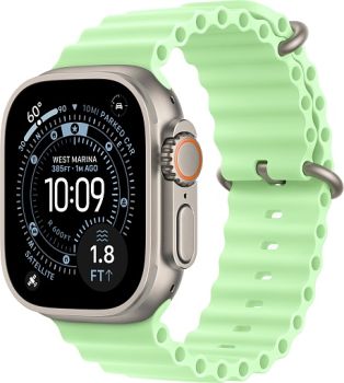 Apple Watch Ultra 3, Natural Titanium Case with Neon Green Ocean Band