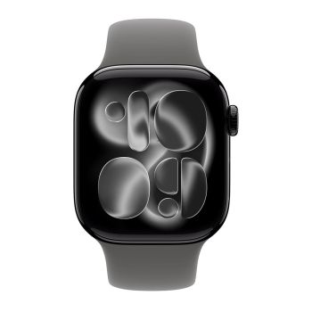 Apple Watch Series 11, 42 mm, Jet Black Aluminum Stone Gray Sport Band (M/L)