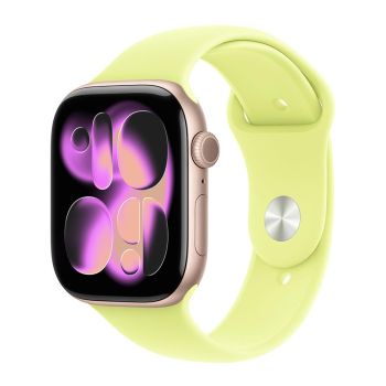 Apple Watch Series 11, 46 mm, Rose Gold Aluminum Neon Yellow Sport Band (M/L)