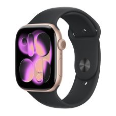 Apple Watch Series 11, 42 mm, Rose Gold Aluminum Black Sport Band (M/L)