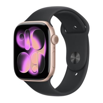 Apple Watch Series 11, 42 mm, Rose Gold Aluminum Black Sport Band (M/L)