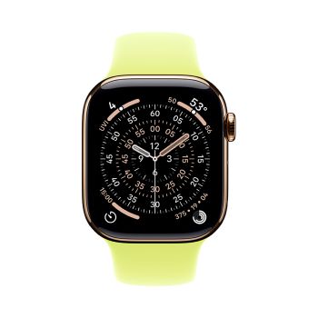 Apple Watch Series 11, 42 mm, Gold Titanium GPS+Cellular, Neon Yellow Sport Band (S/M)