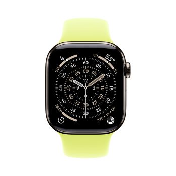 Apple Watch Series 11, 42 mm, Nalural Titanium GPS+Cellular, Neon Yellow Sport Band (S/M)