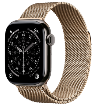 Apple Watch Series 11, 42 mm, Slate Titanium GPS+Cellular, Gold Milanese Loop