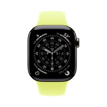 Apple Watch Series 11, 42 mm, Slate Titanium GPS+Cellular, Neon Yellow Sport Band (M/L)